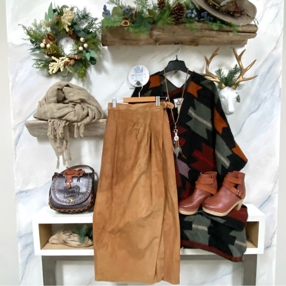 Trendy DANIER leather suede maxi vintage skirt w retro midcentury YTK Vibe - Picture 1 of 16